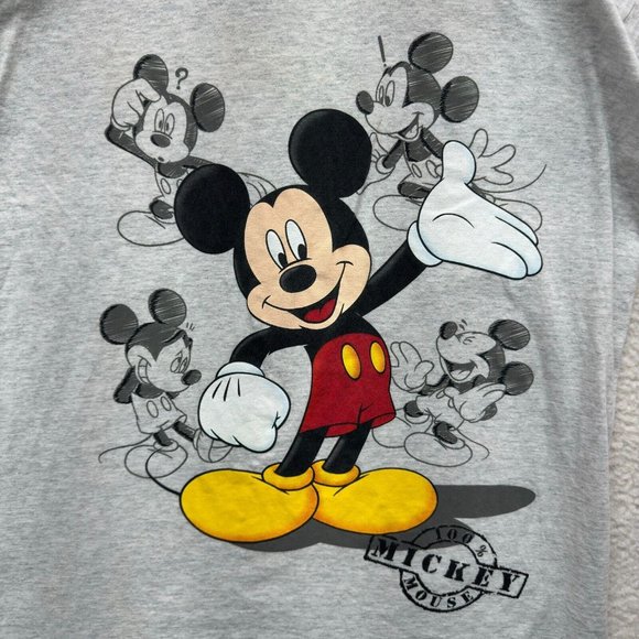 Vintage Disney Mickey Mouse T-Shirt XL Grey Graphic Short Sleeve Long Hem - Picture 3 of 9